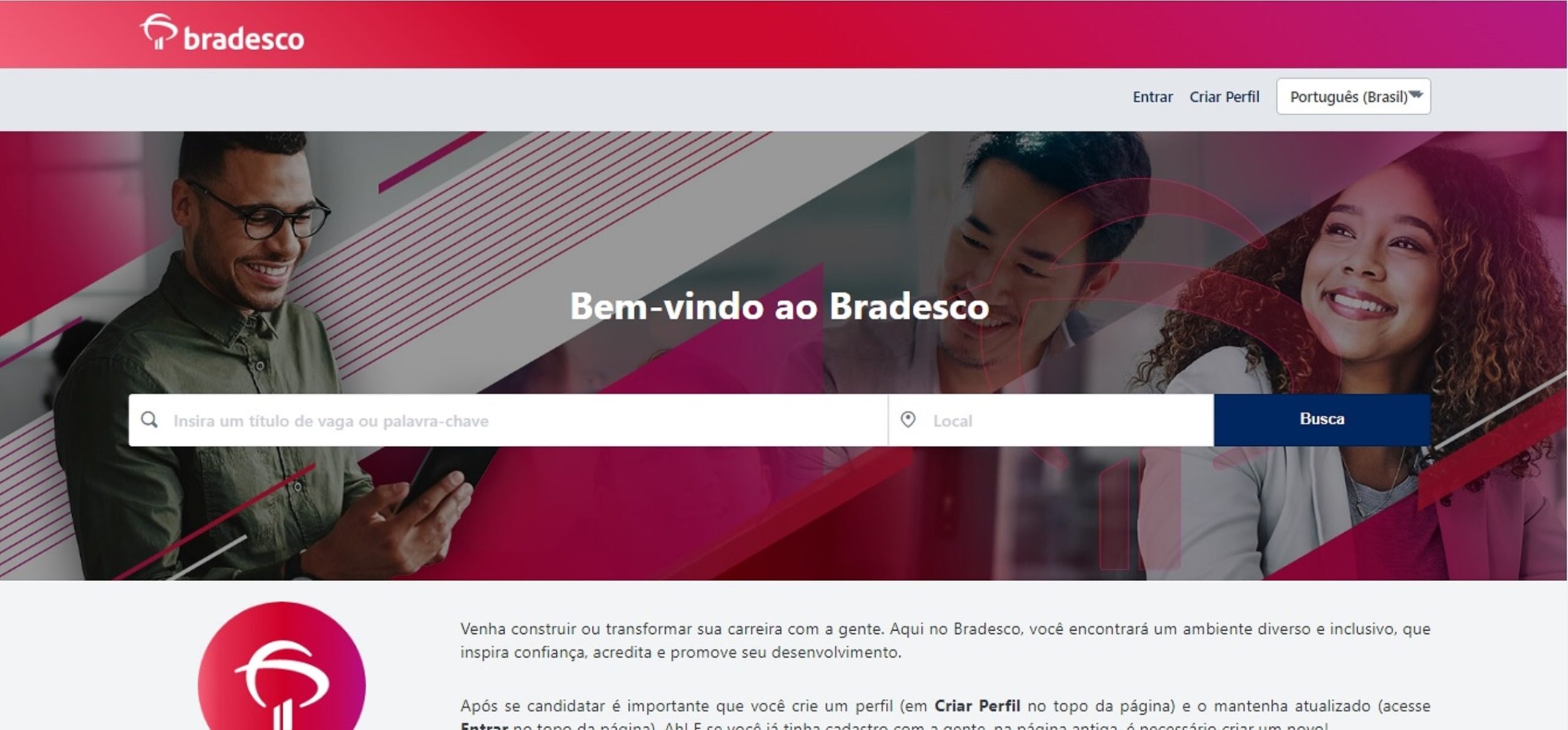 Captura de Tela do site do Banco Bradesco Jovem Aprendiz
